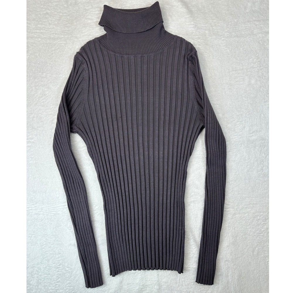 Dots Turtleneck Sweater Womens Large Gray Ribbed Knit Long Sleeve Top